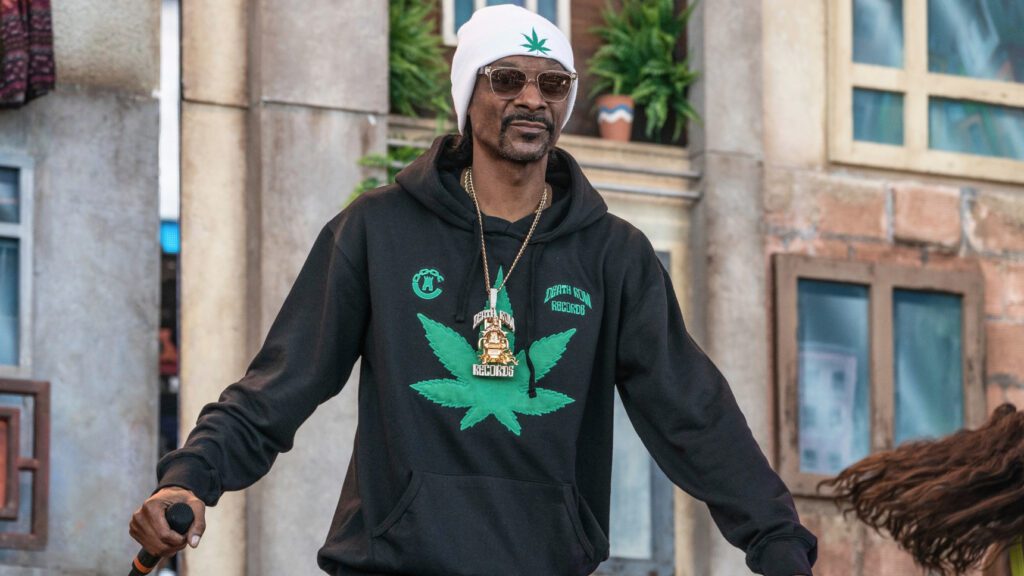Snoop Dogg with a weed leaf hoodie