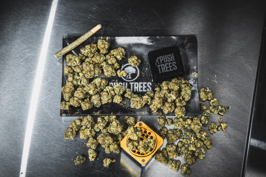 Cannabis, rolling tray, grinder, and more!